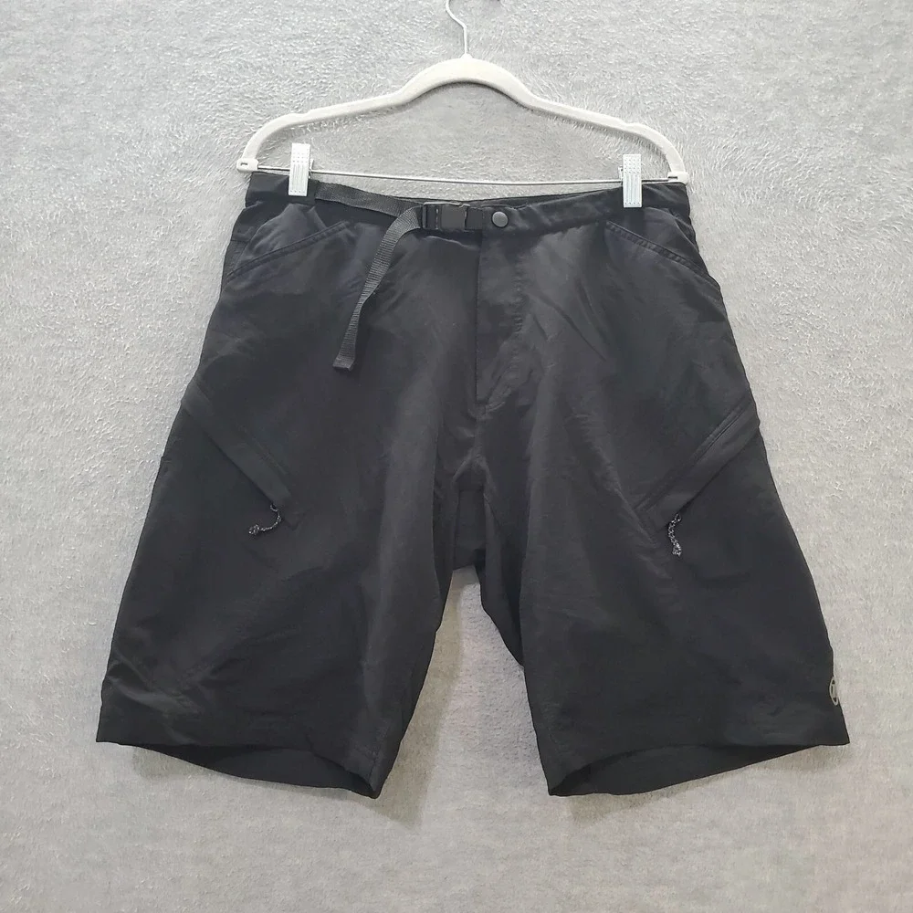 Navara Men Activewear Shorts 32 Black Chino Zip Pockets‎ MTB Cycling Belted